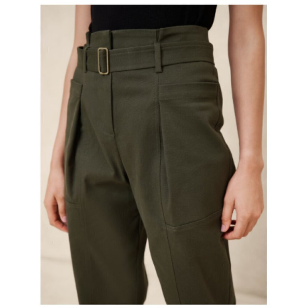 Banana Republic Ultra High Rise Pleated Twill Belted Tapered Pant Black Size 10 - Picture 4 of 7